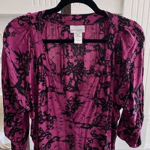 SOFT SURROUNDINGS PINK BLACK BUTTON UP TUNIC TOP